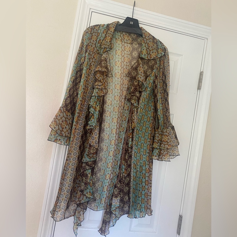 Multicolor Sheer Ruffle Duster SZ S XLNT